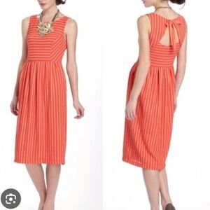 Anthropologie Postmark | Retro Ribbon striped orange midi dress